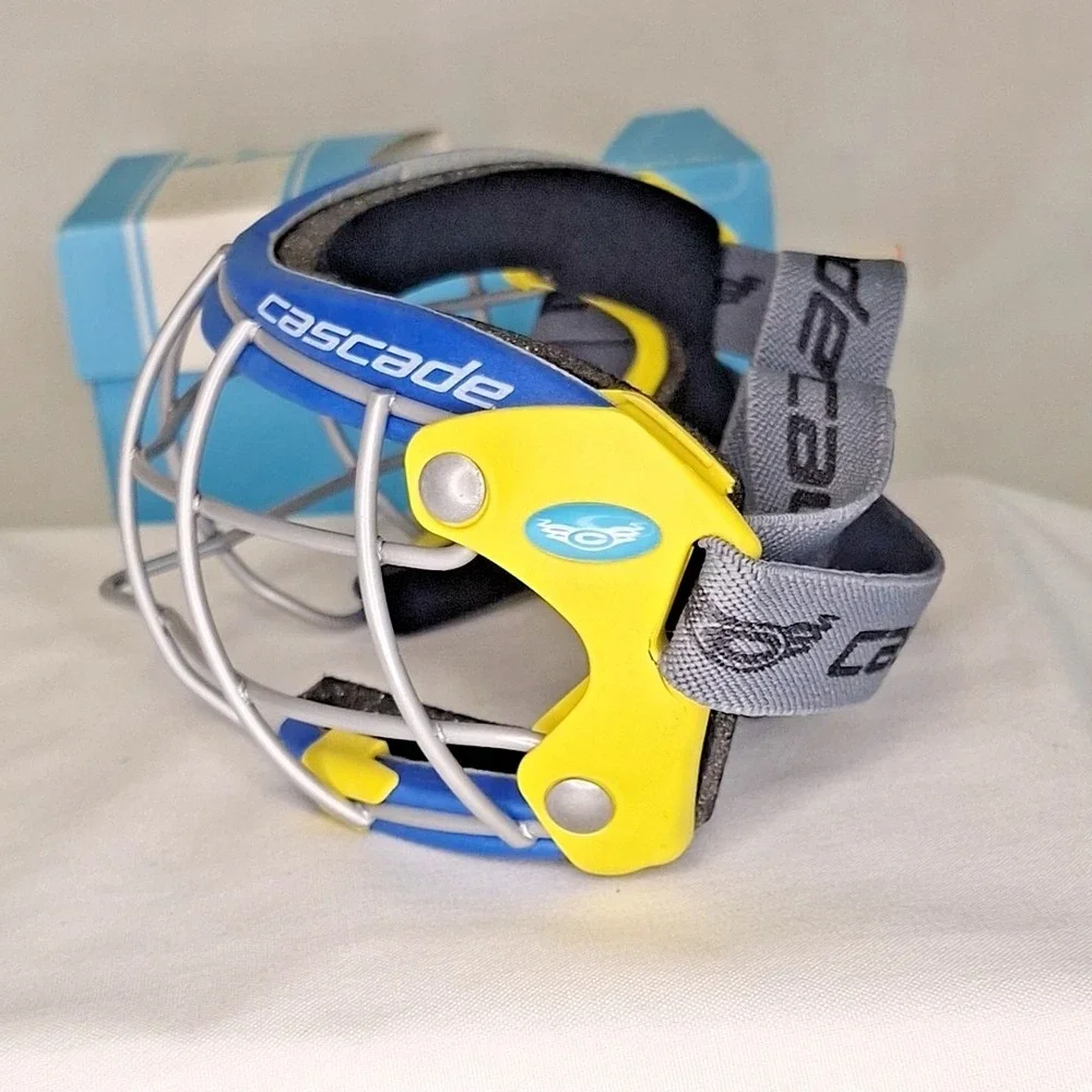 New Cascade Iris Adult Lacrosse Face Mask Adjustable Straps Goggles Blue Yellow